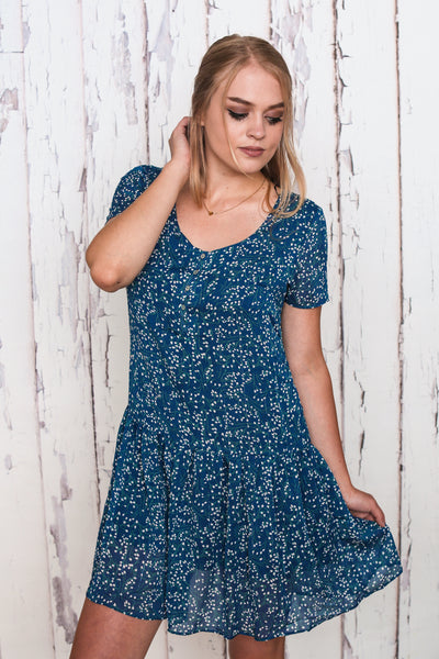 Ditsy Blue Smock Dress - Melissa Jean Boutique