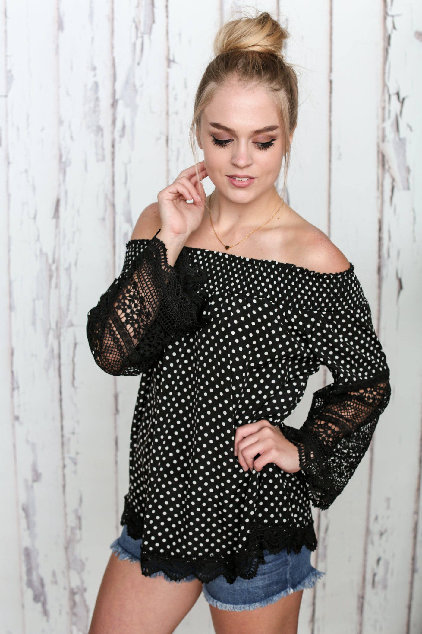 Polka Dots and Lace Top - Melissa Jean Boutique