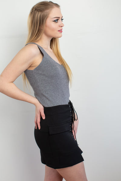 Lace It Up Black Mini Skirt - Melissa Jean Boutique