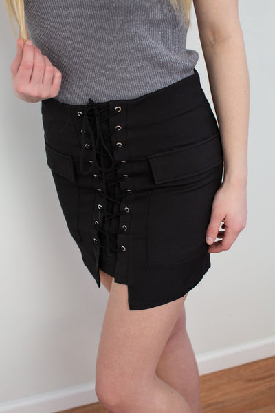 Lace It Up Black Mini Skirt - Melissa Jean Boutique