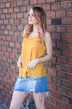 A Little Flair Mustard Cami Top - Melissa Jean Boutique