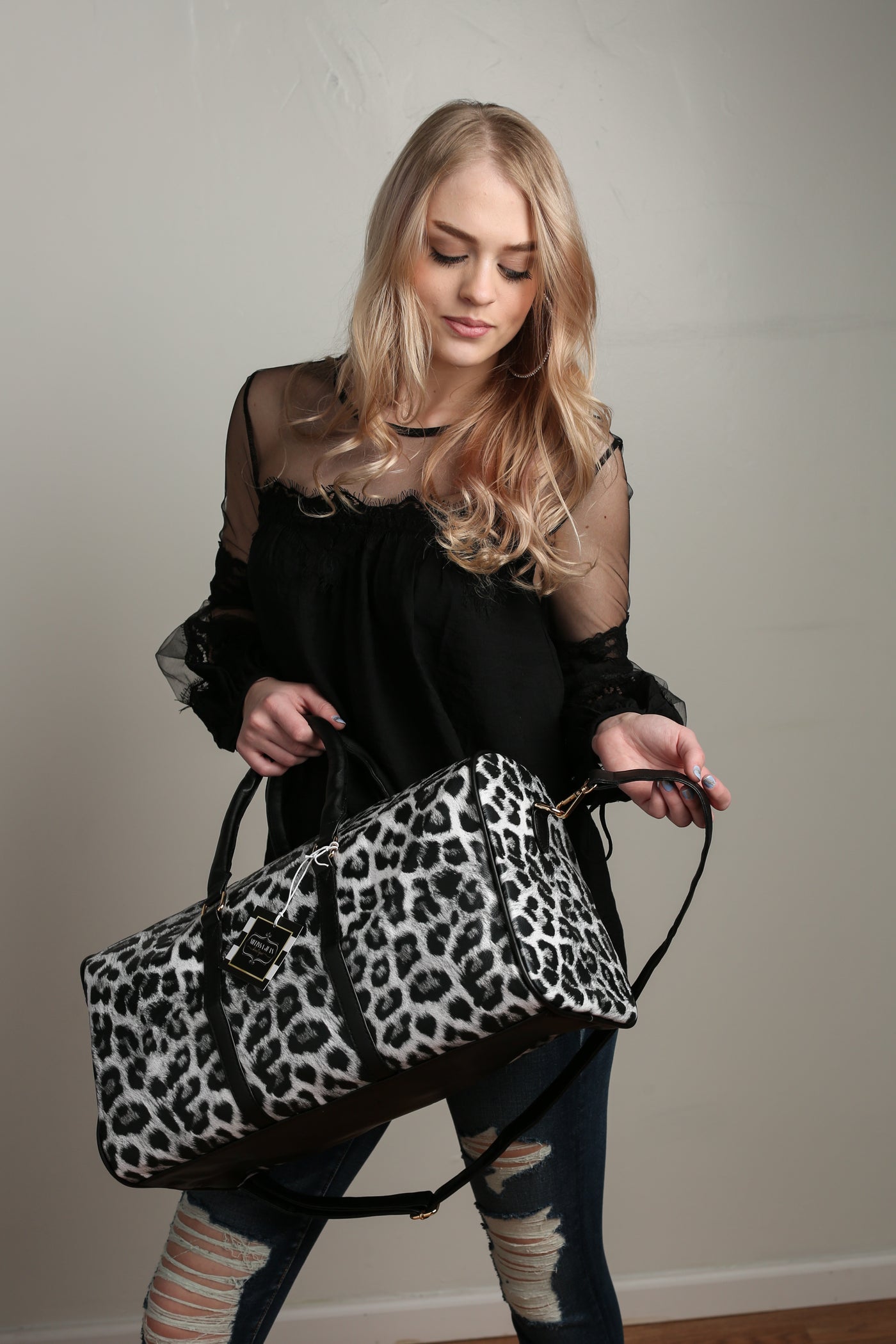 Snow Leopard Duffle Bag - Melissa Jean Boutique