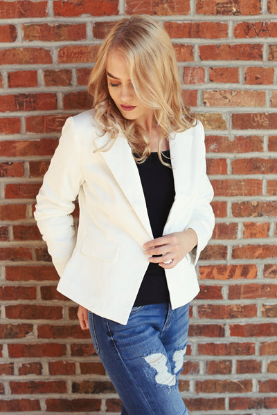 Kick it Up Ivory Blazer Jacket - Melissa Jean Boutique