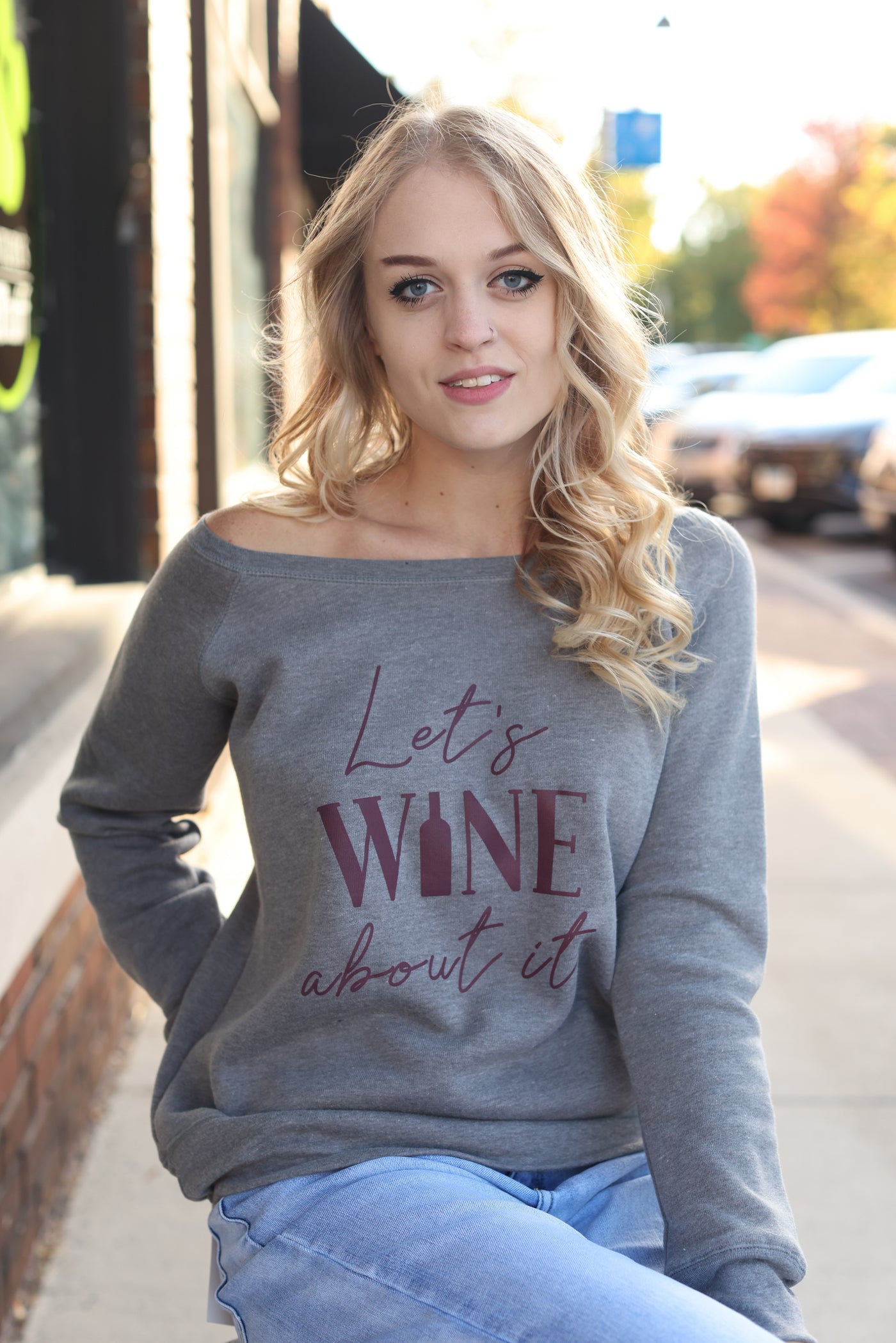 Let's Wine About It Sweatshirt Gray - MELISSA JEAN