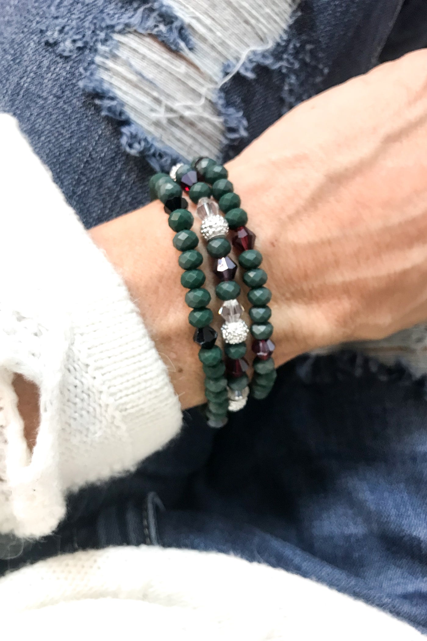 Set of 3 Green Stretch Bracelets by Dazzled by Donna - Melissa Jean Boutique