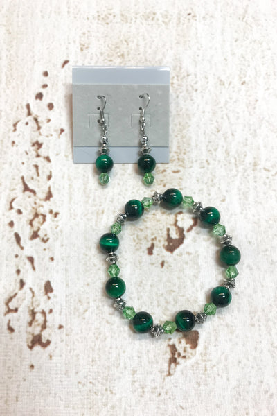 Green Tiger Eye Gemstone Earrings and Bracelet Set by Dazzled by Donna - Melissa Jean Boutique