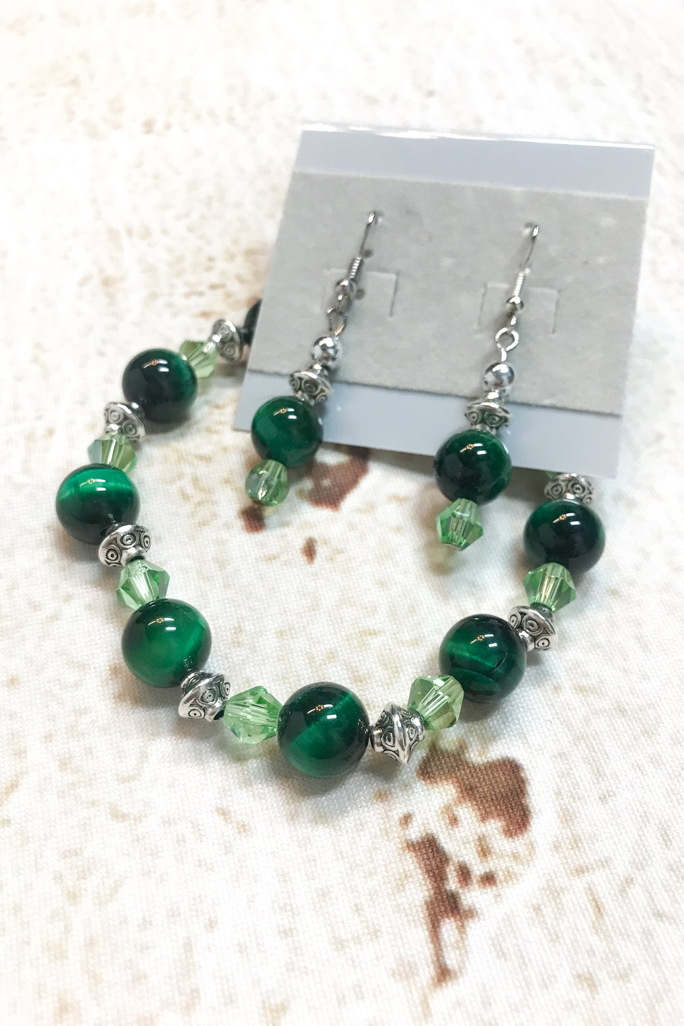 Green Tiger Eye Gemstone Earrings and Bracelet Set by Dazzled by Donna - Melissa Jean Boutique