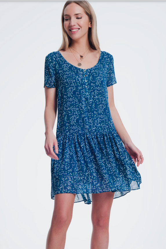 Ditsy Blue Smock Dress - Melissa Jean Boutique