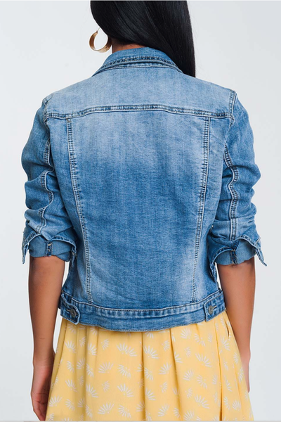 Cropped Denim Jacket in Light Blue Wash - Melissa Jean Boutique