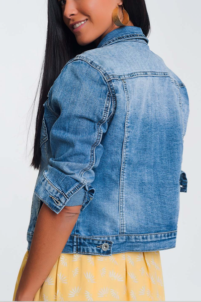 Cropped Denim Jacket in Light Blue Wash - Melissa Jean Boutique