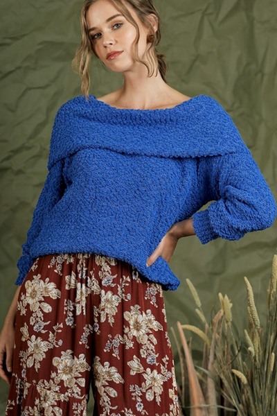 Cobalt Blue Cowl Neck Cozy Sweater *Plus Size