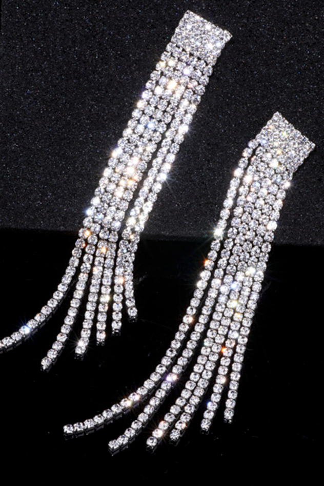 Crystal Rhinestone Long Tassel Earrings