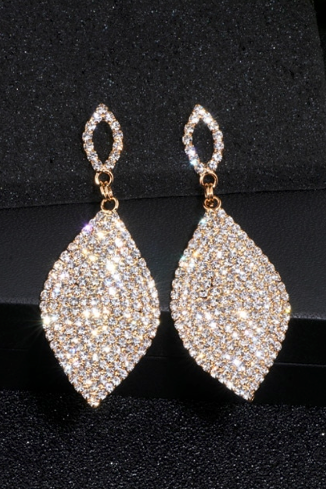 Gold Teardrop Dangle Crystal Rhinestone Earrings