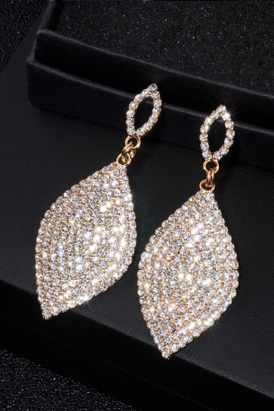 Gold Teardrop Dangle Crystal Rhinestone Earrings