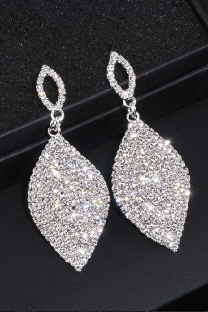 Silver Teardrop Dangle Crystal Rhinestone Earrings