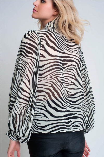 Zebra Print Flowy Sleeves Blouse