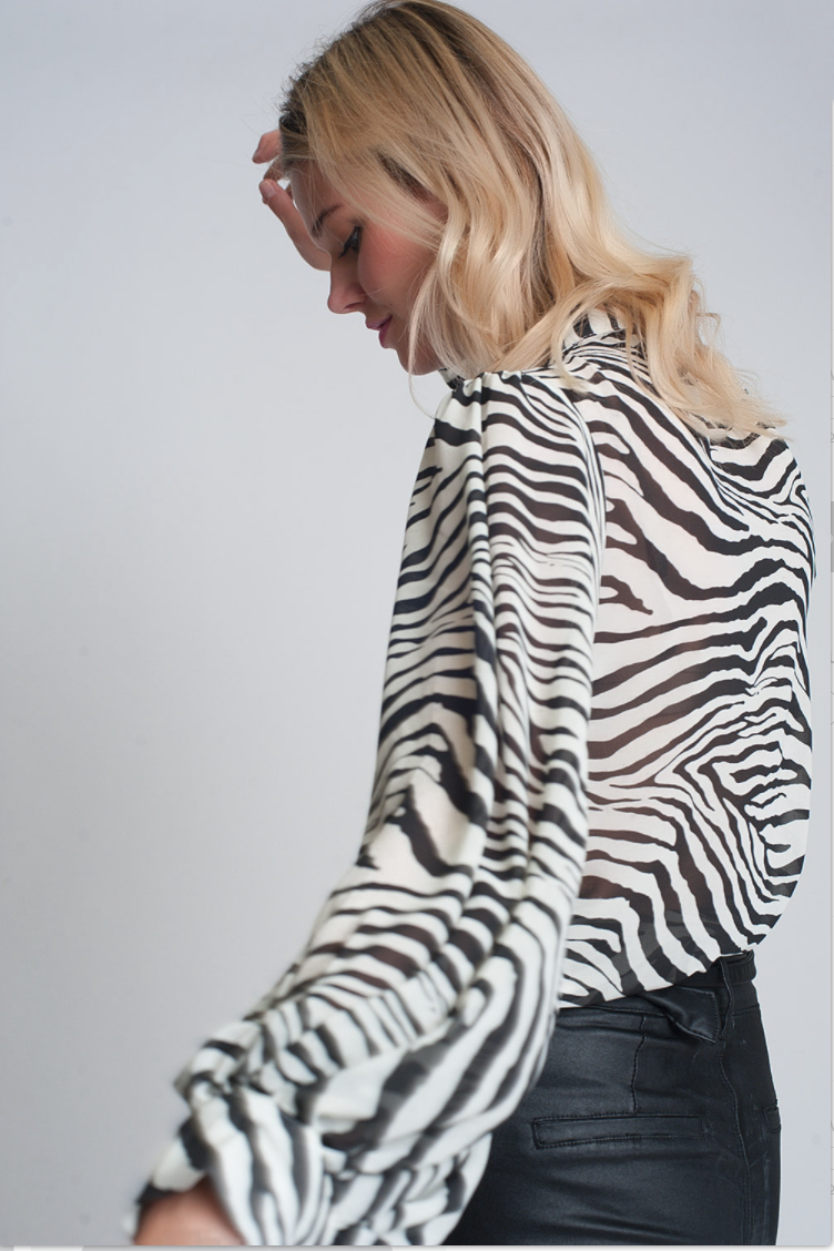 Zebra Print Flowy Sleeves Blouse