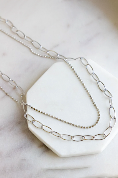 Charlotte Double SIlver Chain Necklace
