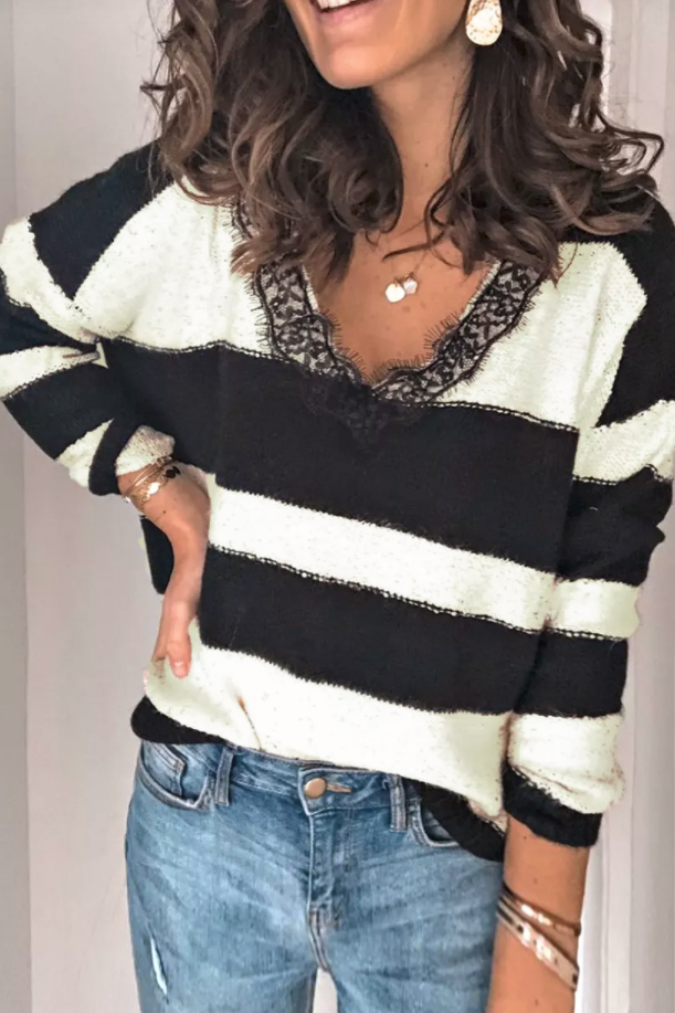Ozzy Black and White Stripe Sweater Top