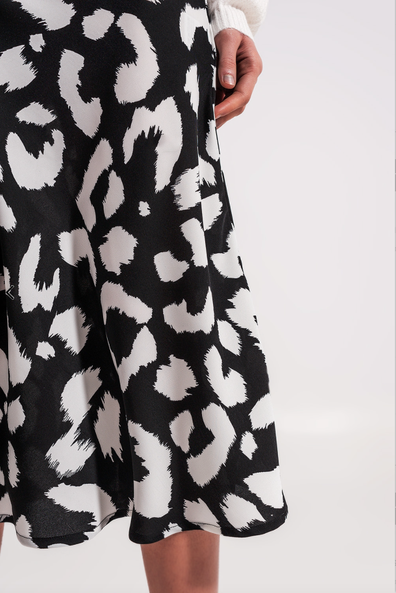 Vera Black and White Animal Print Midi Skirt