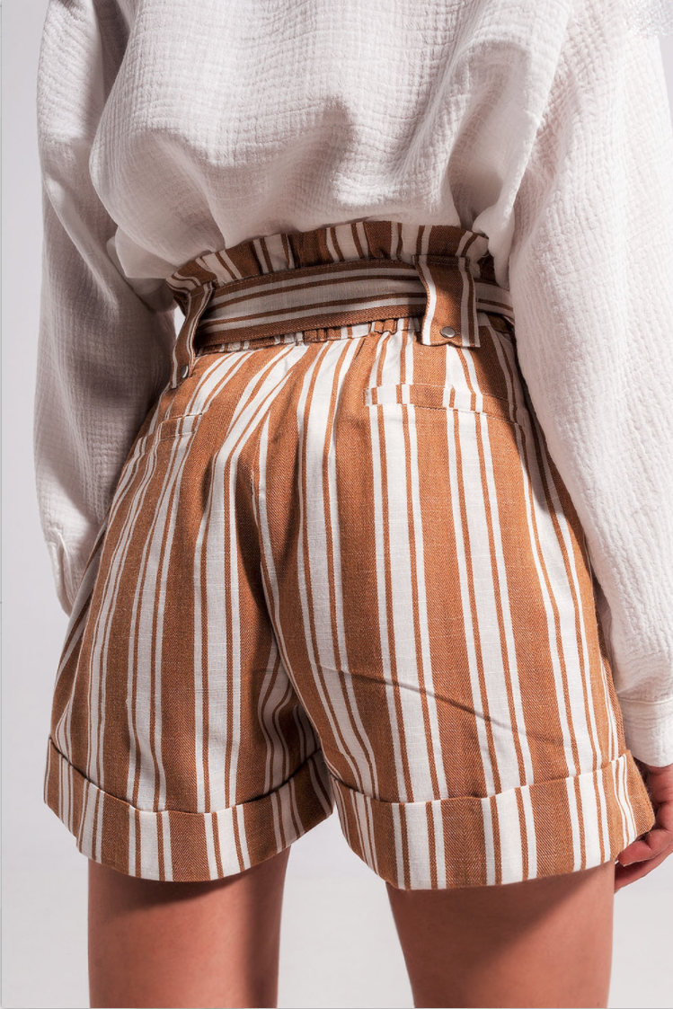 Presley Beige Stripe Paperbag Shorts