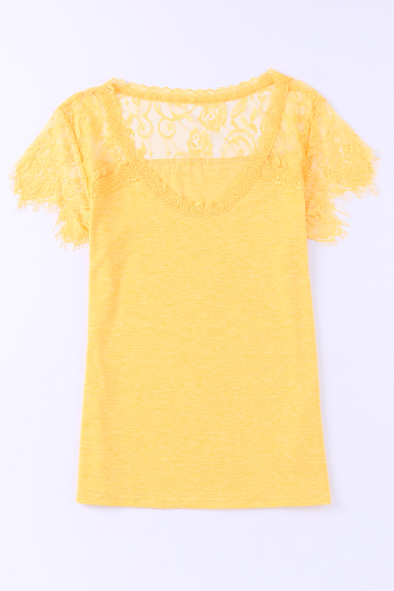 Golden Girl Yellow T-Shirt with Lace Detail