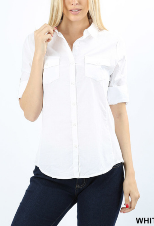 White Cotton Button Top - Melissa Jean Boutique
