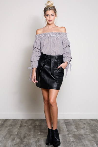Black Faux Leather Skirt with Pockets - Melissa Jean Boutique