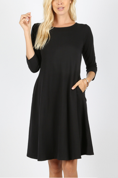 Molly Ann II Black Classic A-Line Dress with Pockets - Melissa Jean Boutique