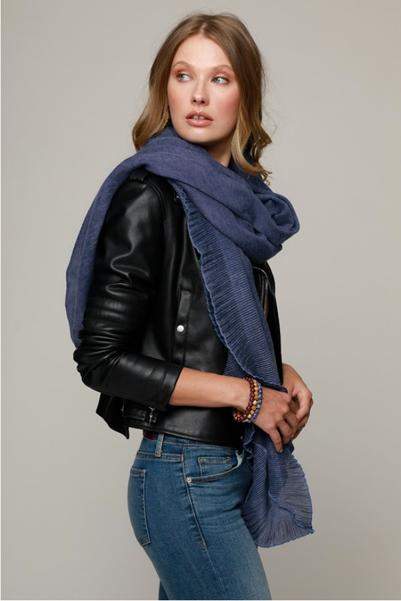 Navy Ruffle Accent Woven Scarf - Melissa Jean Boutique
