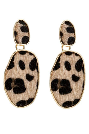 Faux Short Hair Leopard Drop Earrings - Melissa Jean Boutique
