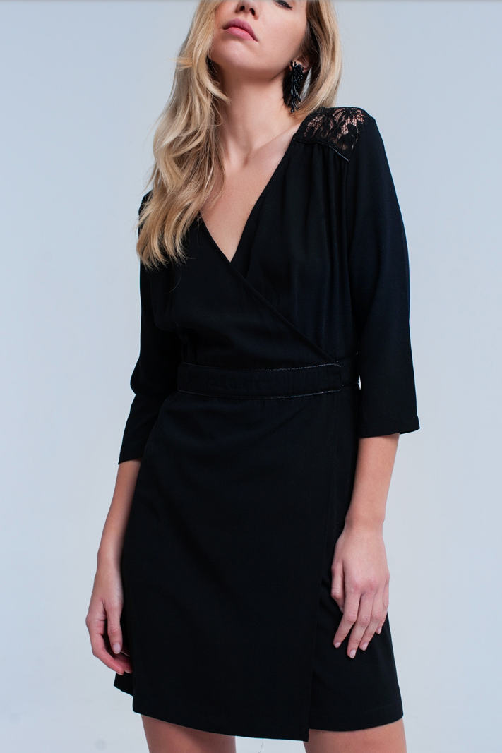 Black Wrap Dress V-Neck - Melissa Jean Boutique