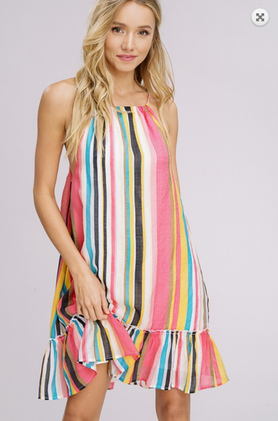 Tropical Stripe Halter Dress - Melissa Jean Boutique