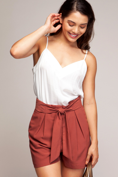 Marsala Front Tie Shorts - Melissa Jean Boutique