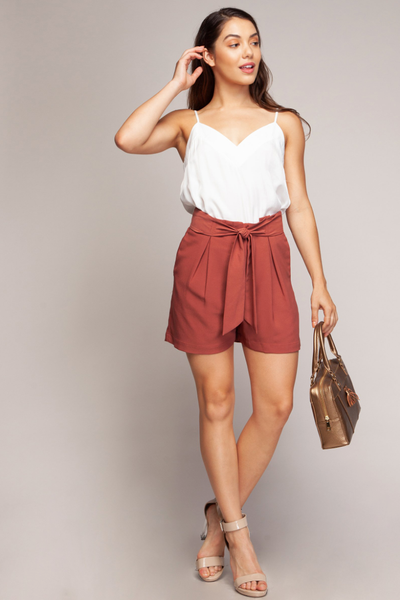 Marsala Front Tie Shorts - Melissa Jean Boutique