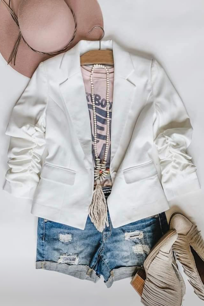 Kick it Up Ivory Blazer Jacket - Melissa Jean Boutique
