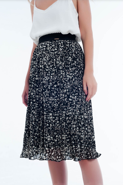 Paige Midi Black Print Skirt - Melissa Jean Boutique