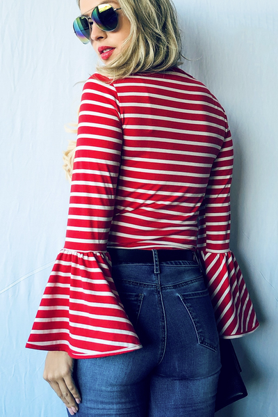 Red Striped Bell Sleeve Top - Melissa Jean Boutique