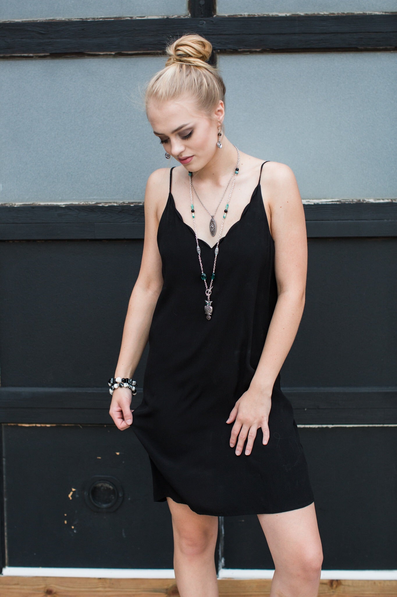 Black Scalloped Cami Slip Dress - Melissa Jean Boutique