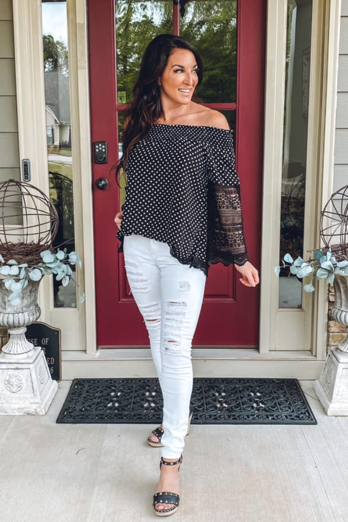 Polka Dots and Lace Top - Melissa Jean Boutique